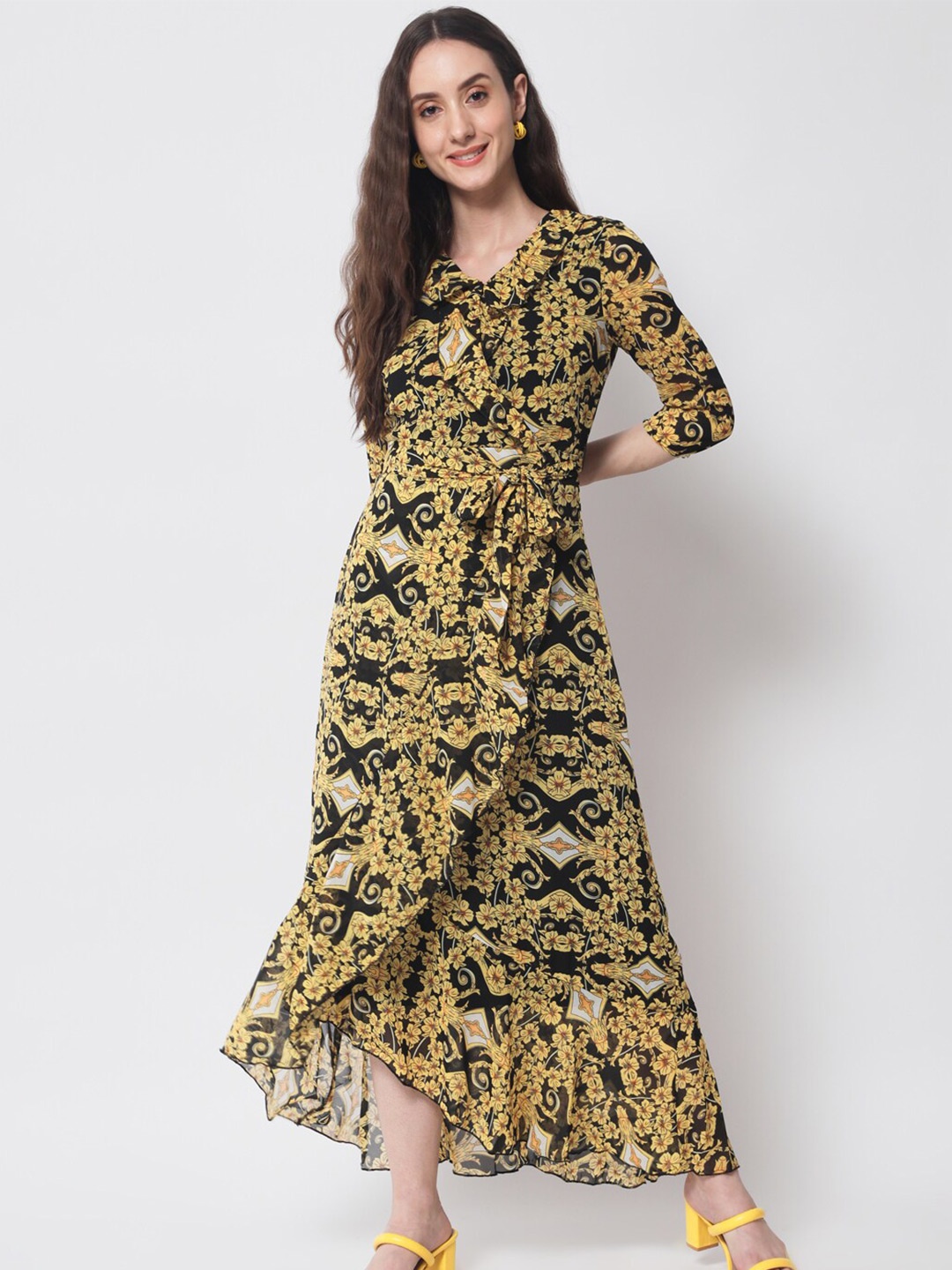 

HERE&NOW Floral Printed Mini Wrap Dress, Yellow