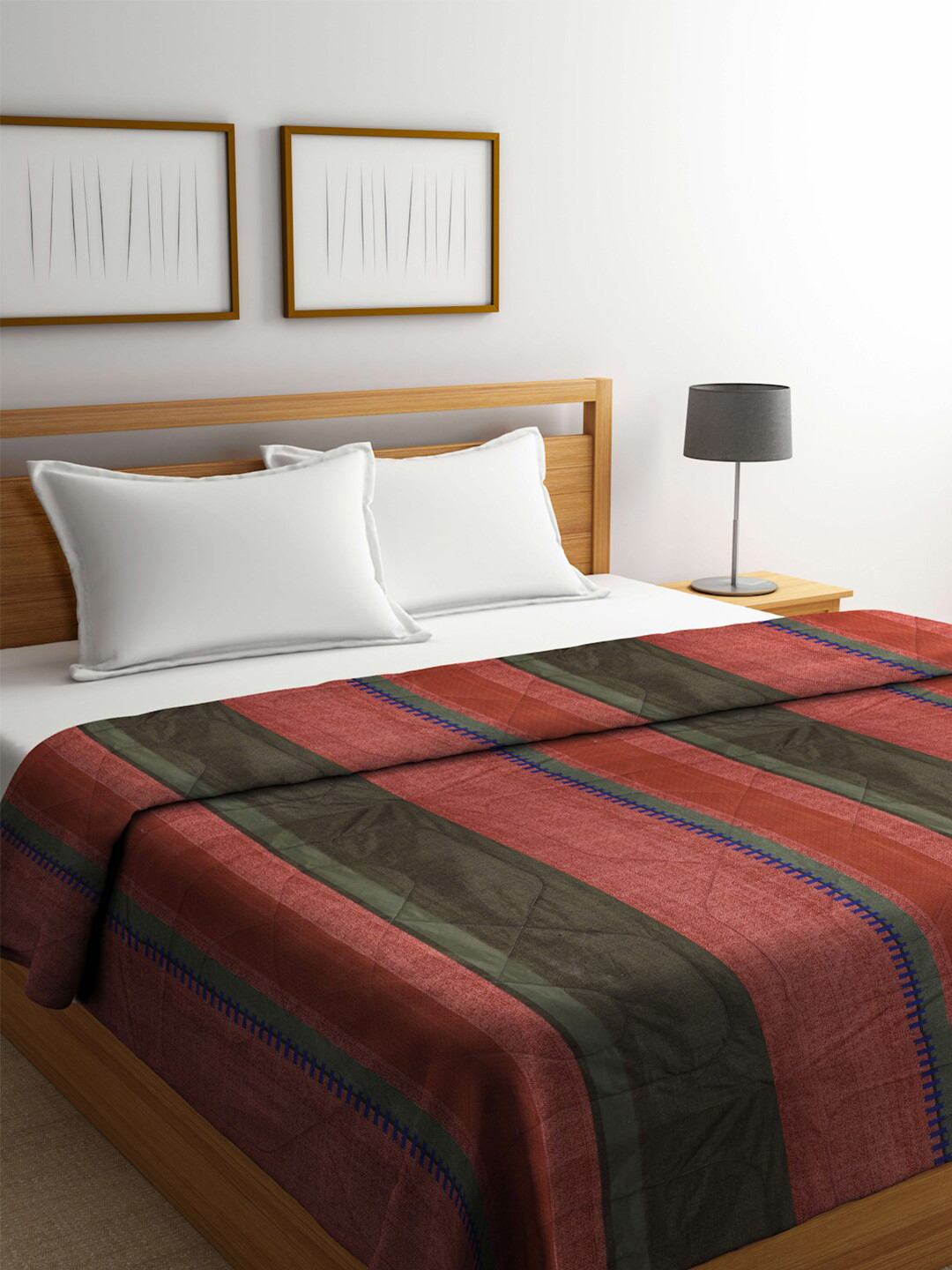 

Arrabi Green & Pink Striped Mild Winter 450 GSM Double Bed Comforter