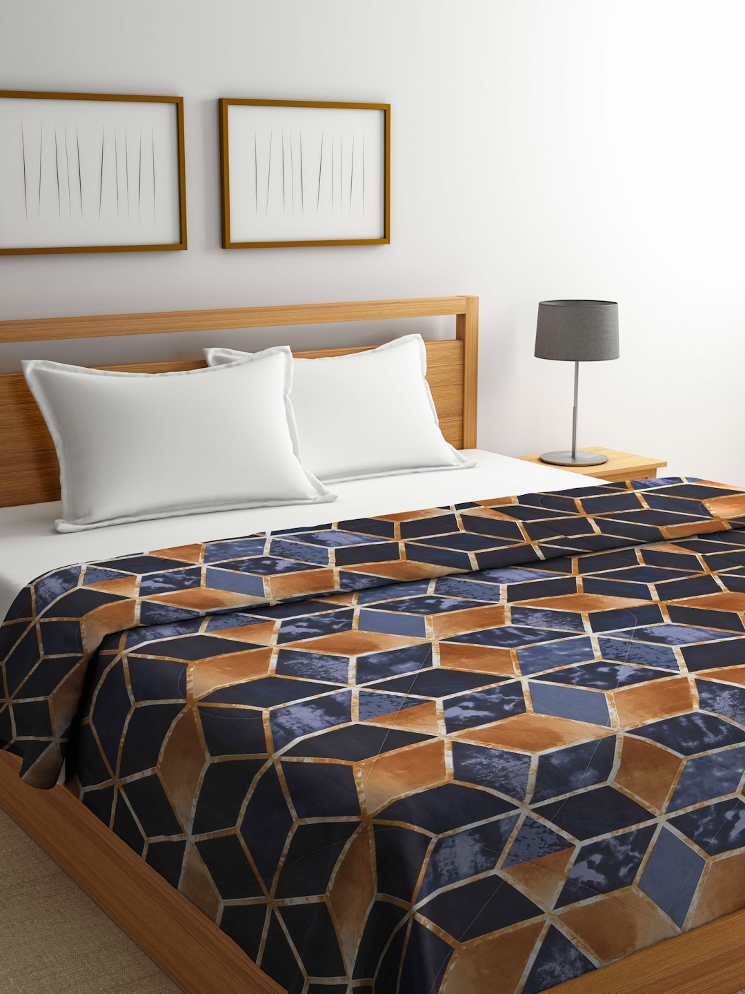 

Arrabi Brown & Navy Blue Geometric Mild Winter 450 GSM Double Bed Comforter