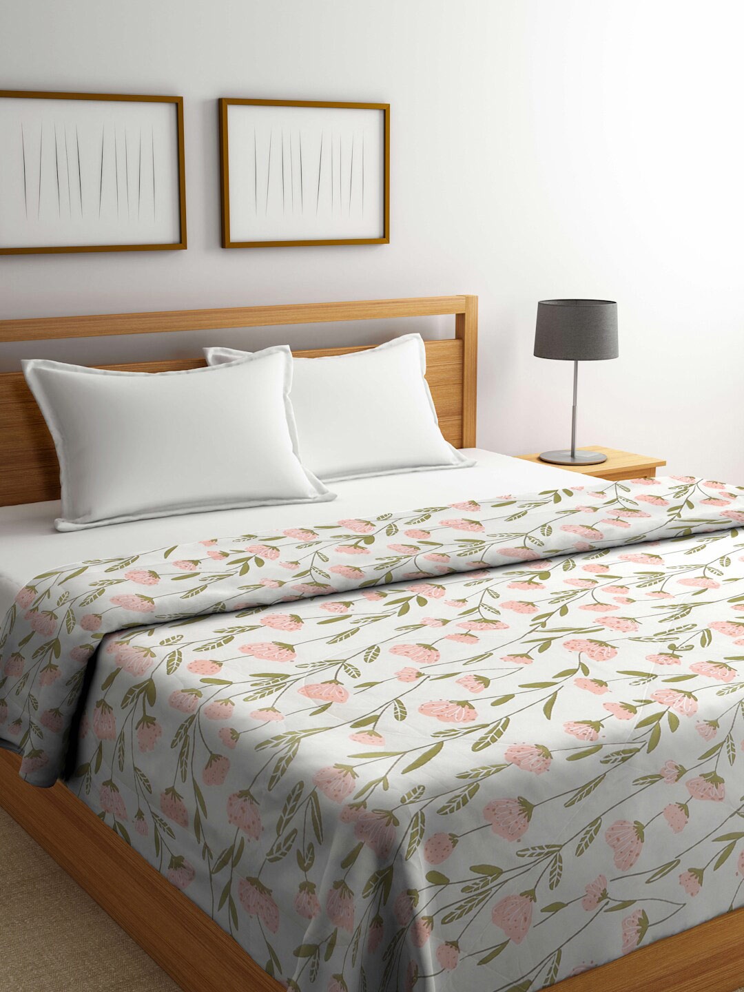 

Arrabi Cream-Coloured & Pink Floral Mild Winter 450 GSM Double Bed Comforter