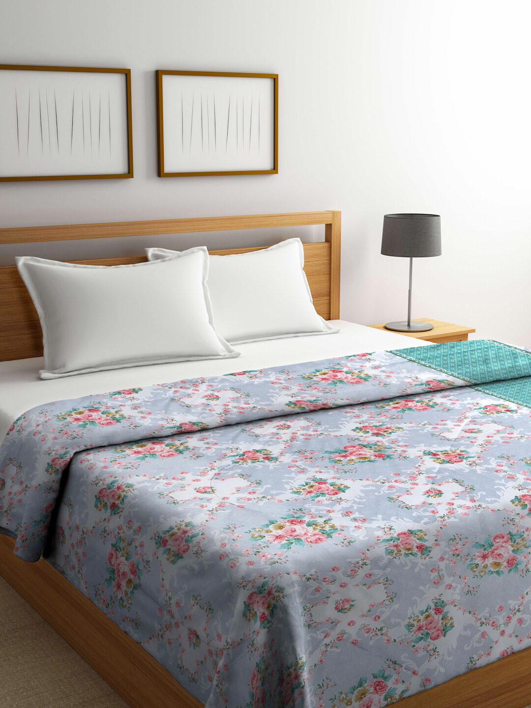 

Arrabi Blue & Rose Gold Floral Mild Winter 450 GSM Double Bed Comforter