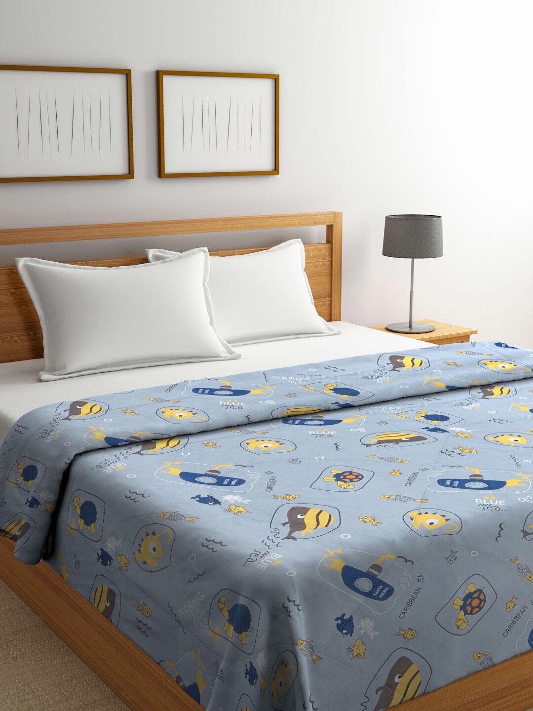 

Arrabi Grey & Navy Blue Cartoon Characters Mild Winter 450 GSM Double Bed Comforter