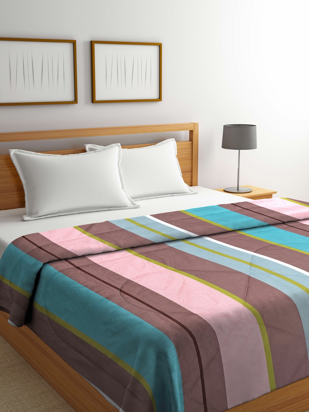 

Arrabi Peach & Brown Striped Mild Winter 450 GSM Double Bed Comforter