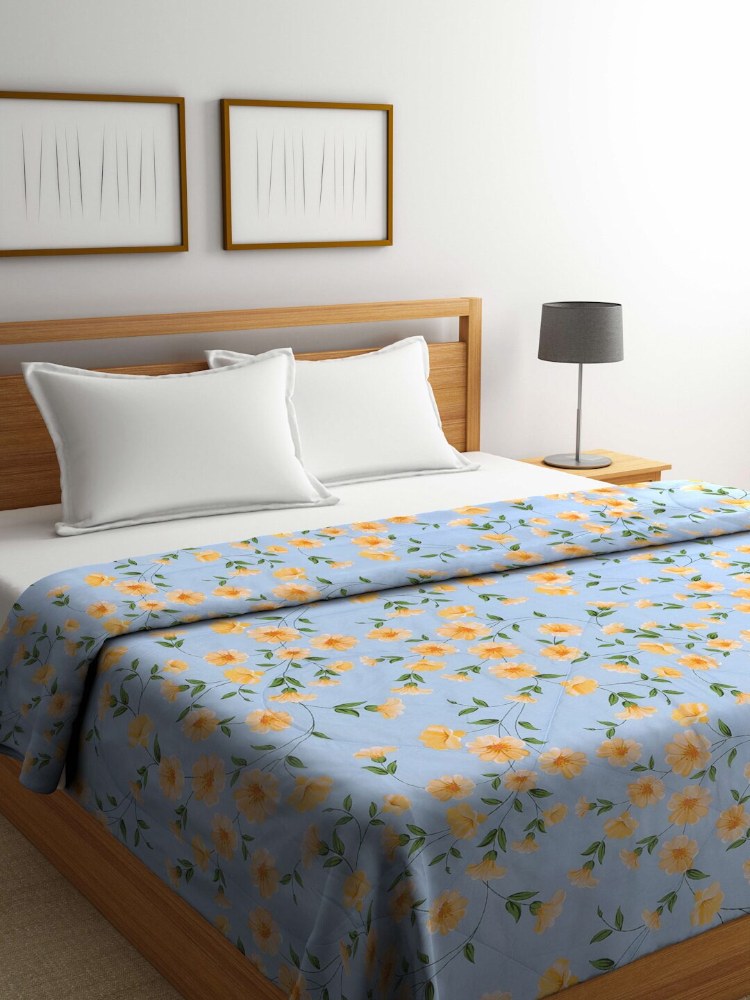 

Arrabi Blue & Mustard Floral Mild Winter 450 GSM Double Bed Comforter