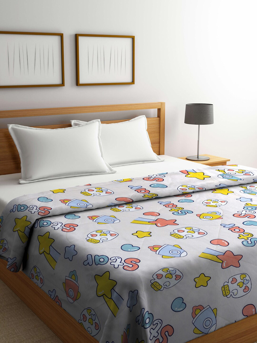 

Arrabi Beige & Blue Conversational Mild Winter 450 GSM Double Bed Comforter