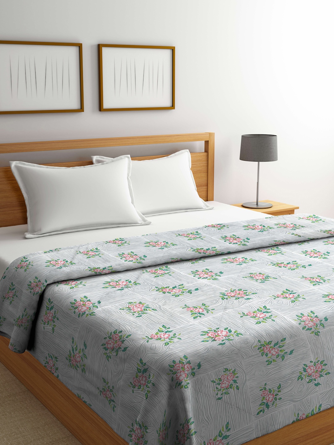 

Arrabi Grey & Green Floral Mild Winter 450 GSM Double Bed Comforter