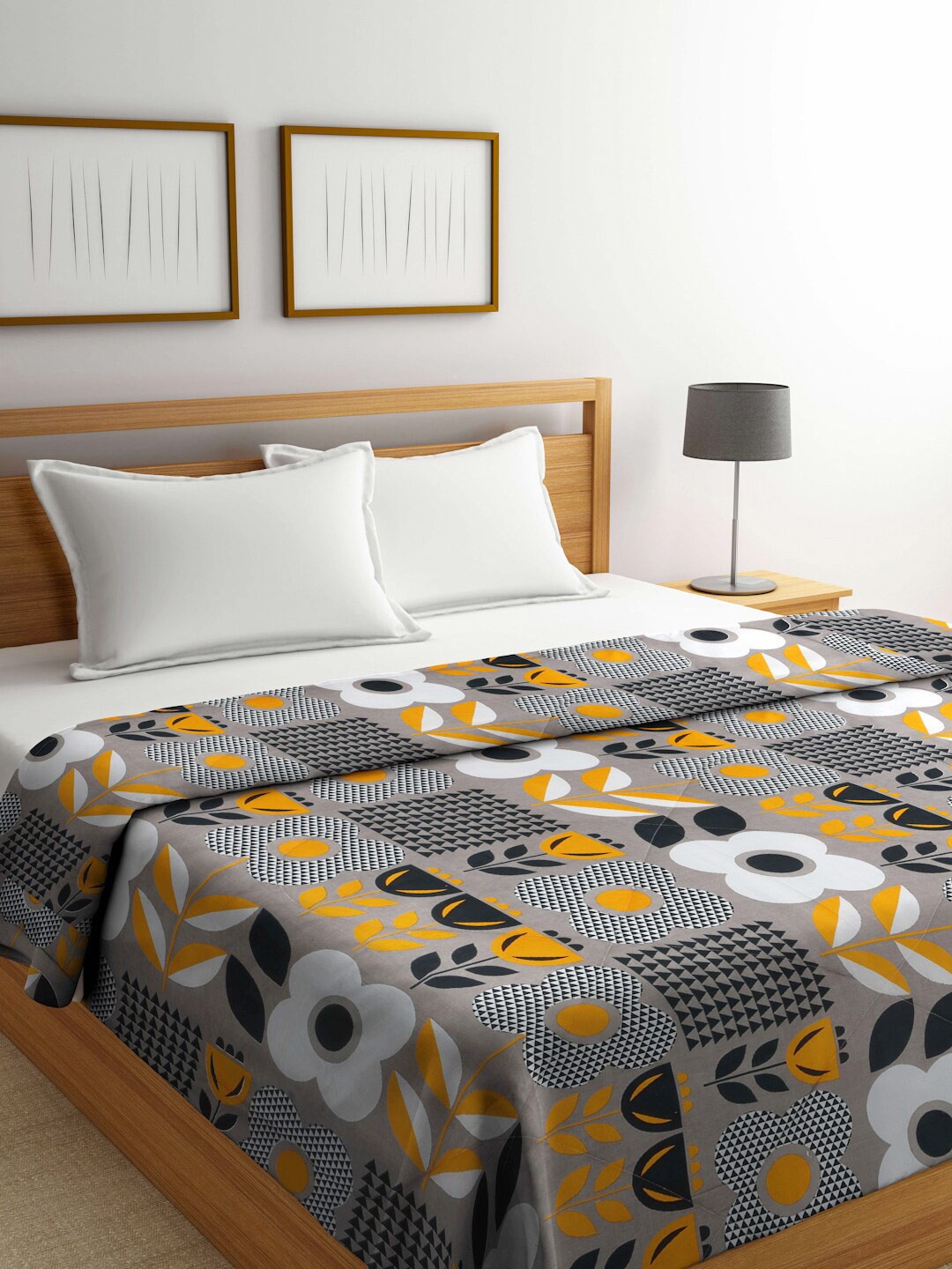 

Arrabi Grey & Mustard Floral Mild Winter 450 GSM Double Bed Comforter
