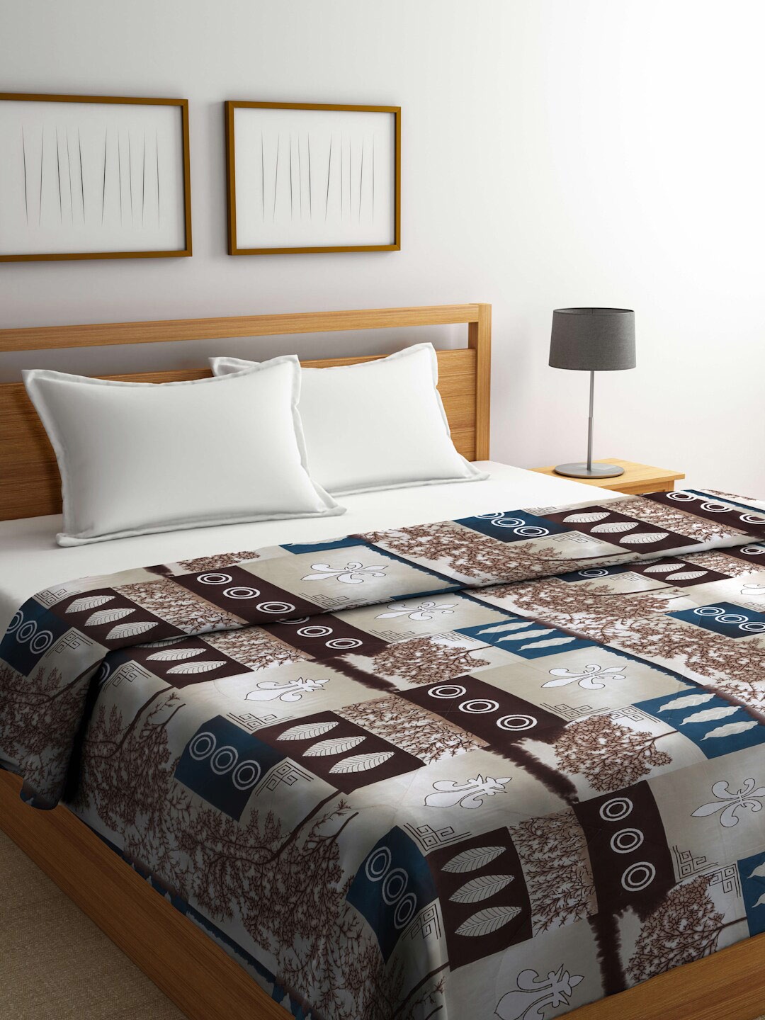 

Arrabi Off White & Brown Geometric Mild Winter 450 GSM Double Bed Comforter