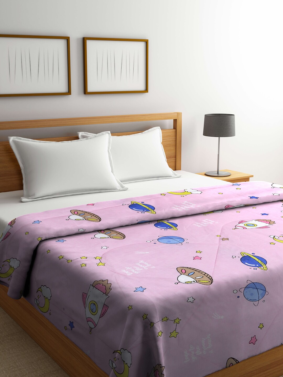 

Arrabi Pink & Blue Conversational Mild Winter 450 GSM Double Bed Comforter