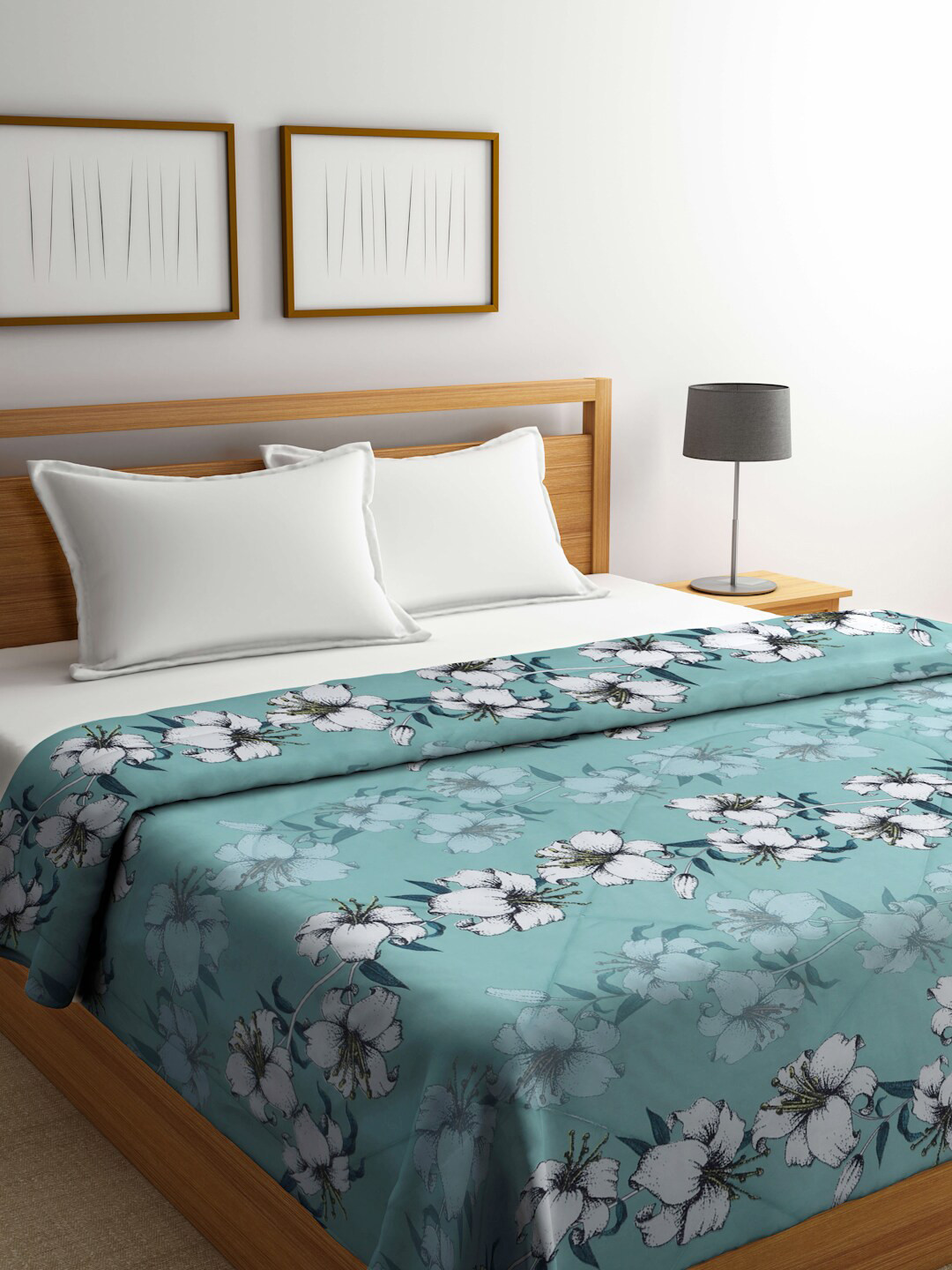 

Arrabi Green & White Floral Mild Winter 450 GSM Double Bed Comforter
