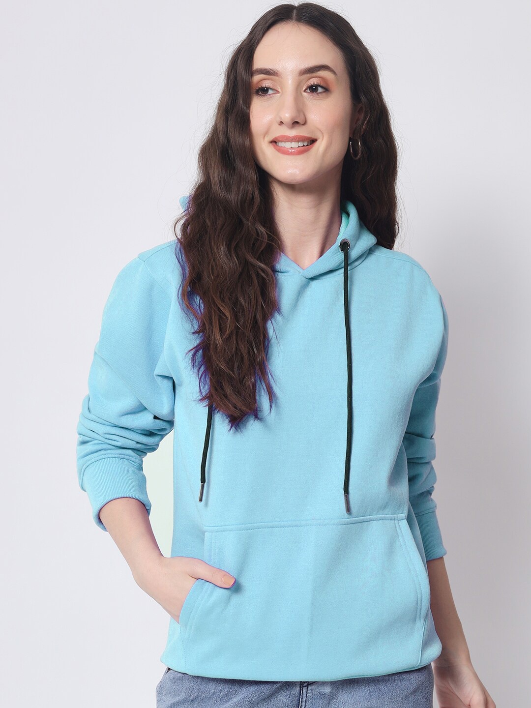 

FFLIRTYGO Women Hooded Fleece Sweatshirt, Turquoise blue