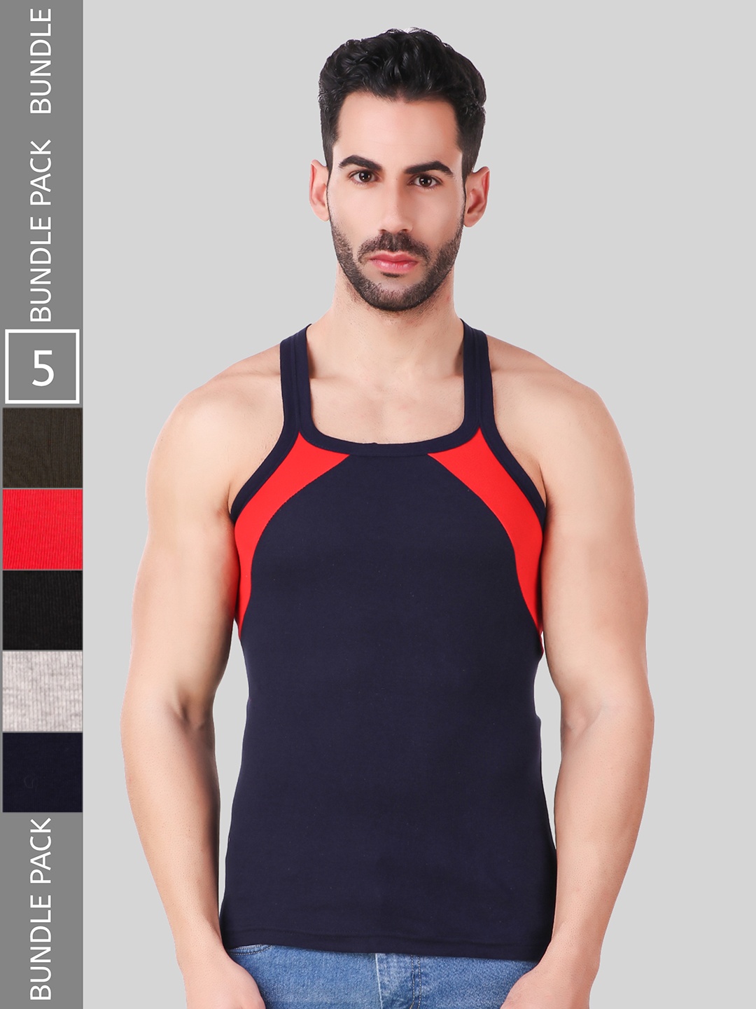 

HAP Pack of 5 Assorted Pure Cotton Innerwear Gym Vests HAP_555_Vest_Men _Pk5, Red