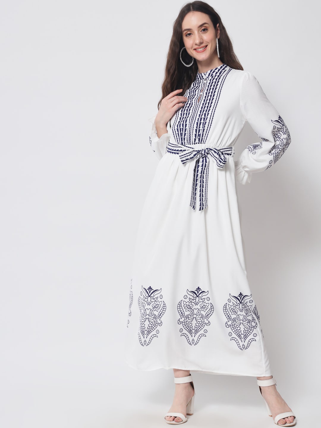 

HERE&NOW Ethnic Motifs A-Line Maxi Dress, White