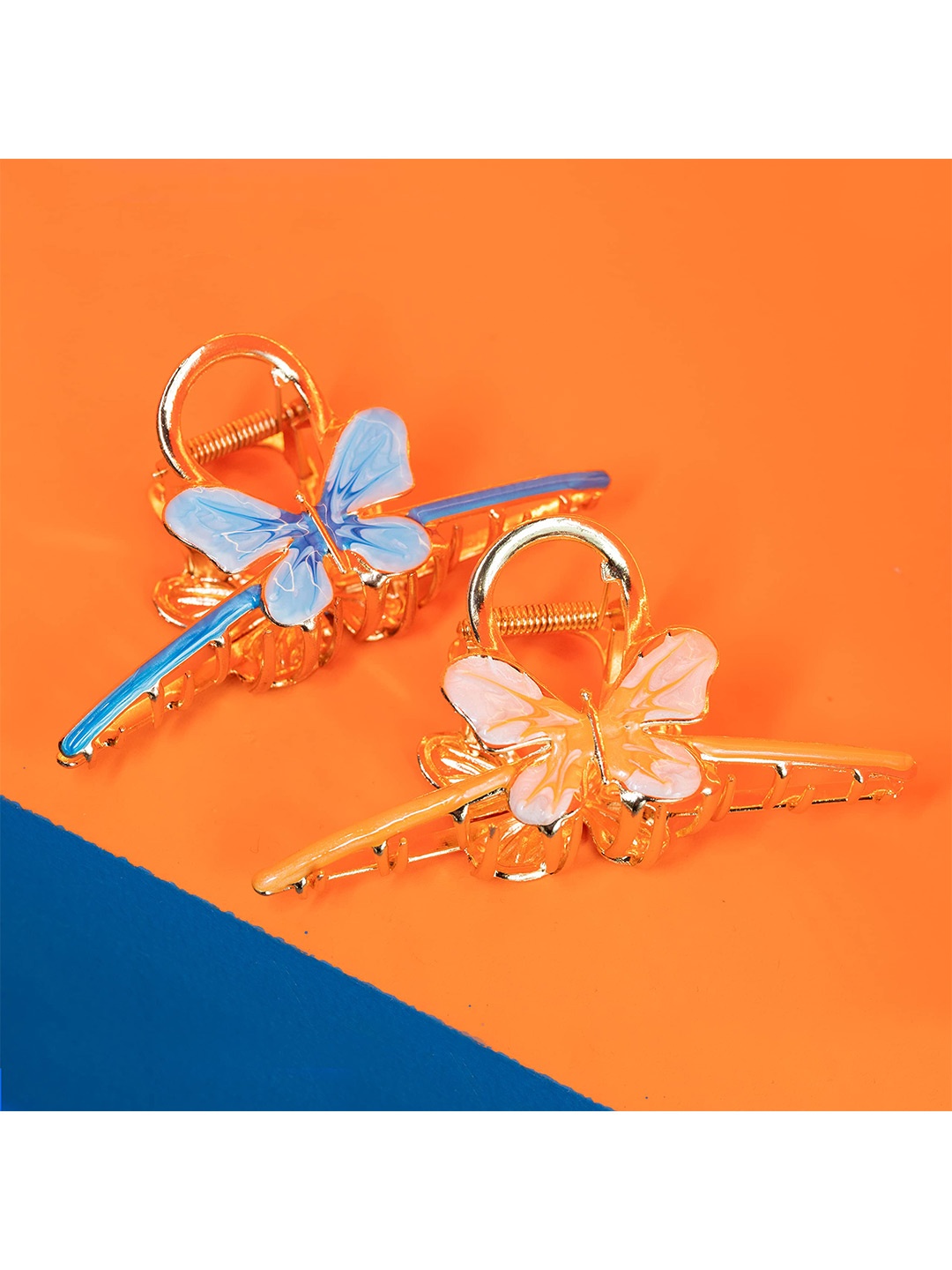 

FIMBUL Women Set Of 2 Butterfly Metal Claw Clips, Turquoise blue