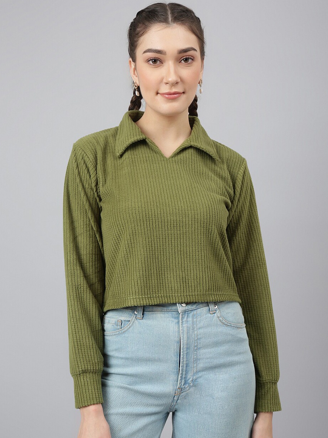 Pritla Striped Organic Cotton Shirt Style Top, Olive
