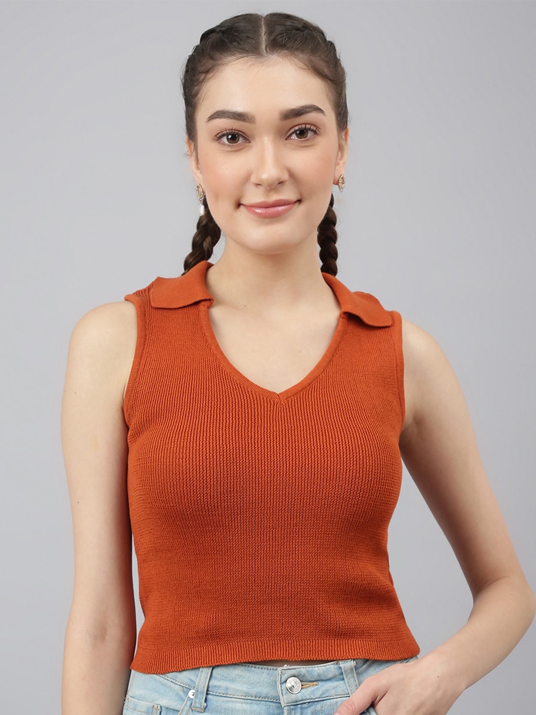Pritla Organic Cotton Shirt Collar Top, Rust