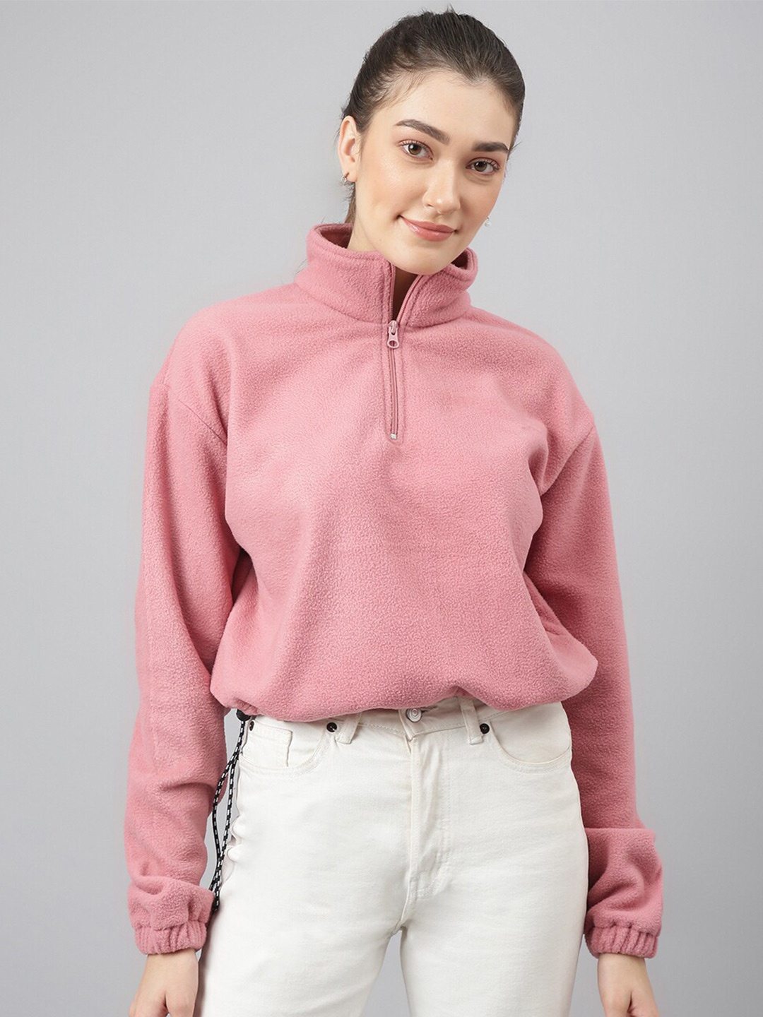Pritla Mock Collar Pullover Sweatshirt, Rose