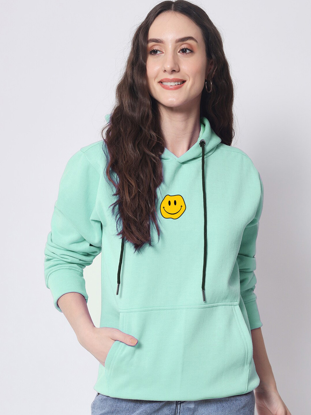 

FFLIRTYGO Women Fleece Printed Hooded Sweatshirt, Fluorescent green