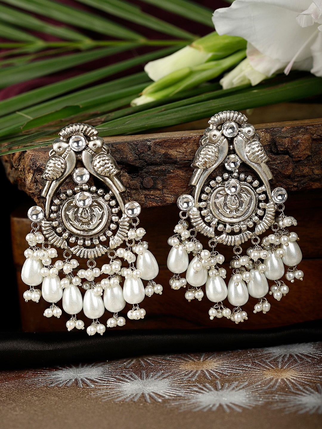 

XAGO Silver Plated Classic Chandbalis Earrings, White