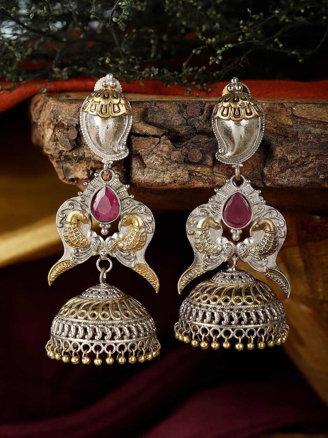 

XAGO Silver Plated Dome Shaped Jhumkas Earrings, Pink