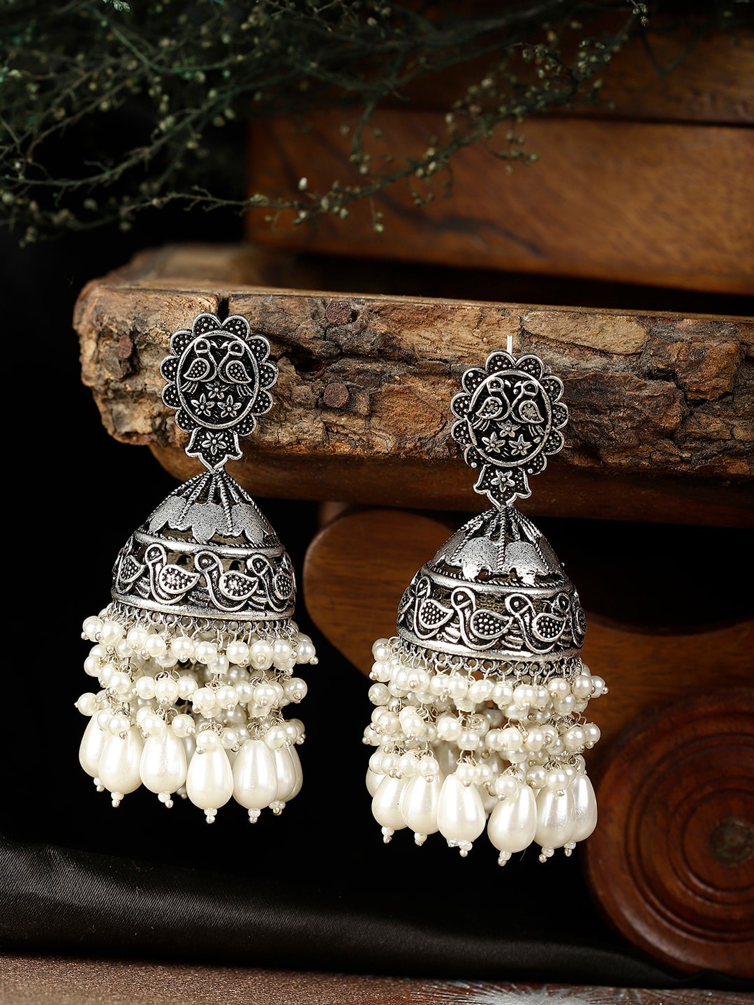 

XAGO Silver-Plated Dome Shaped Jhumkas Earrings, White