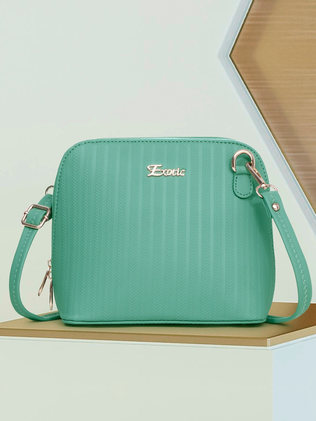 

Exotic PU Structured Sling Bag with Quilted, Green