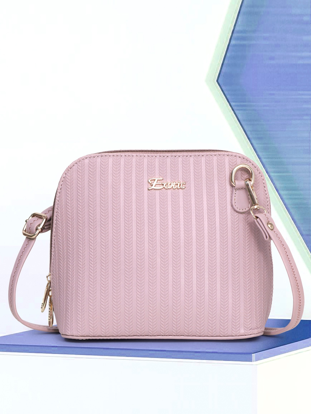 

Exotic PU Structured Sling Bag with Quilted, Pink