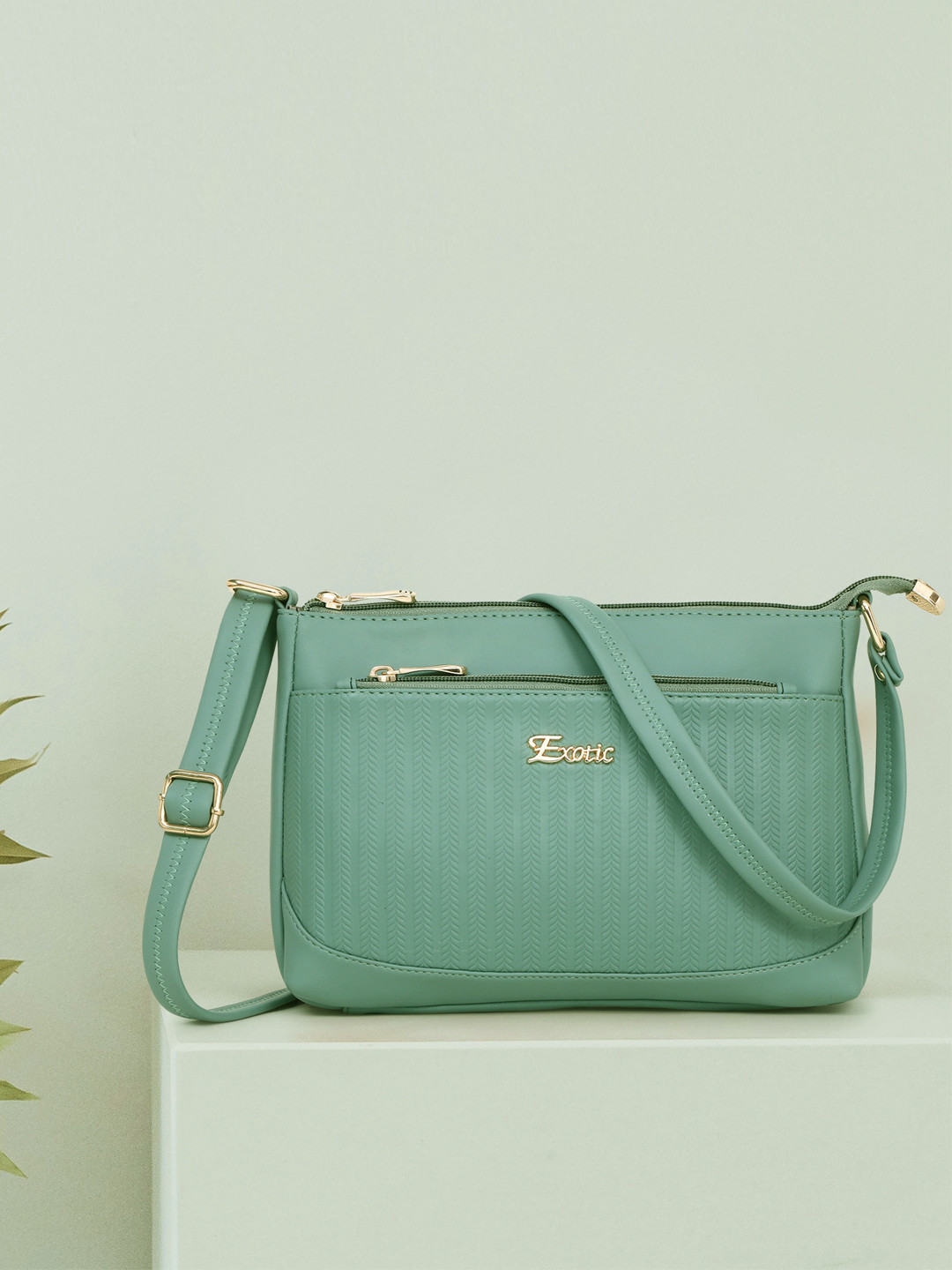 

Exotic PU Structured Sling Bag, Sea green