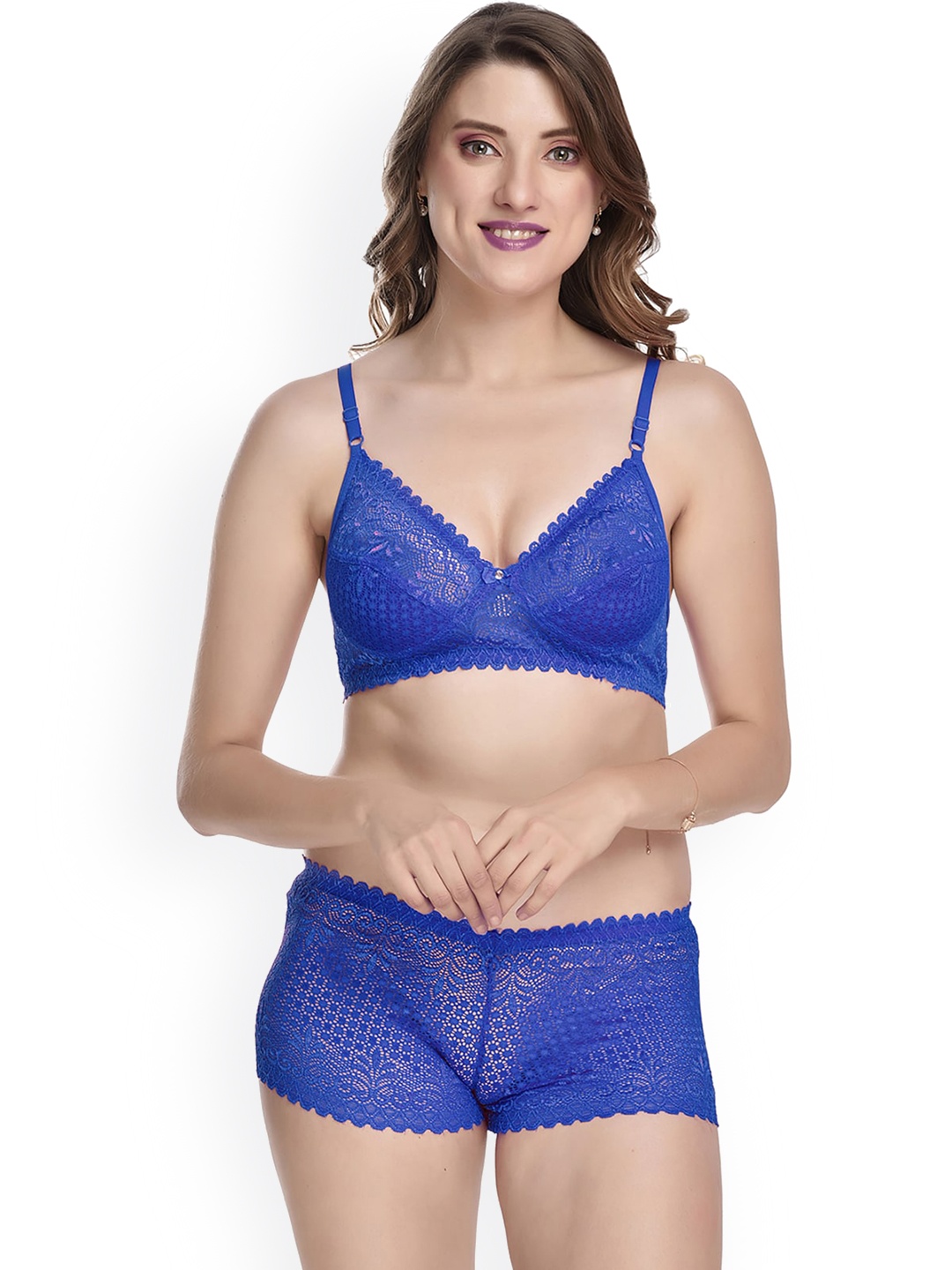

AROUSY Self Design Net Lingerie Set Rain Set_Blue_34