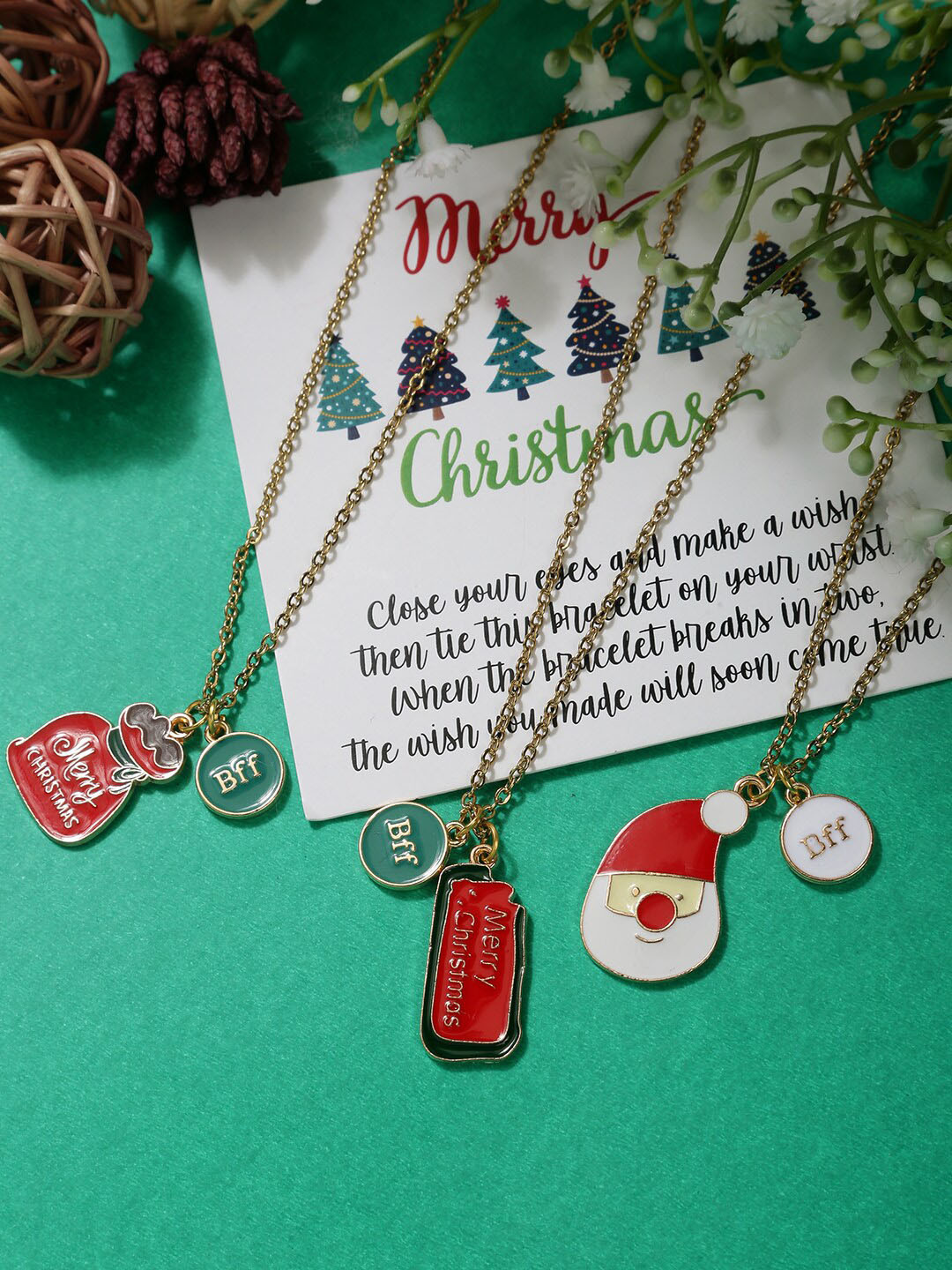 

EL REGALO Christmas Women Gold-Plated Pack Of 3Necklace, Red