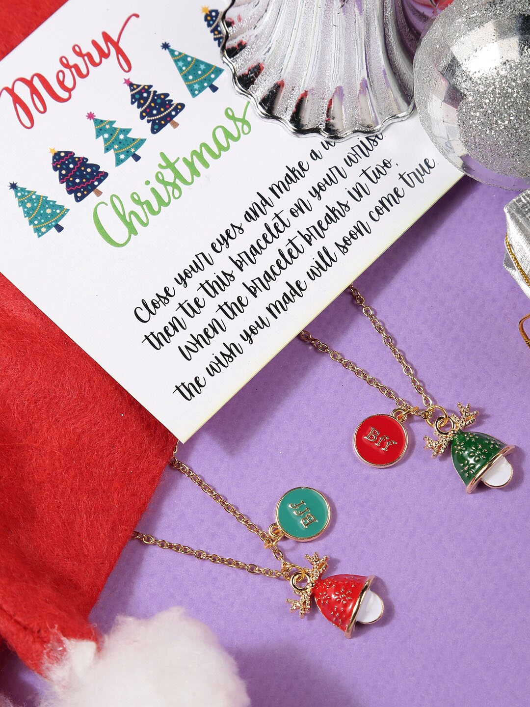 

EL REGALO Christmas Women Gold-Plated Pack Of 2 Necklace, Red