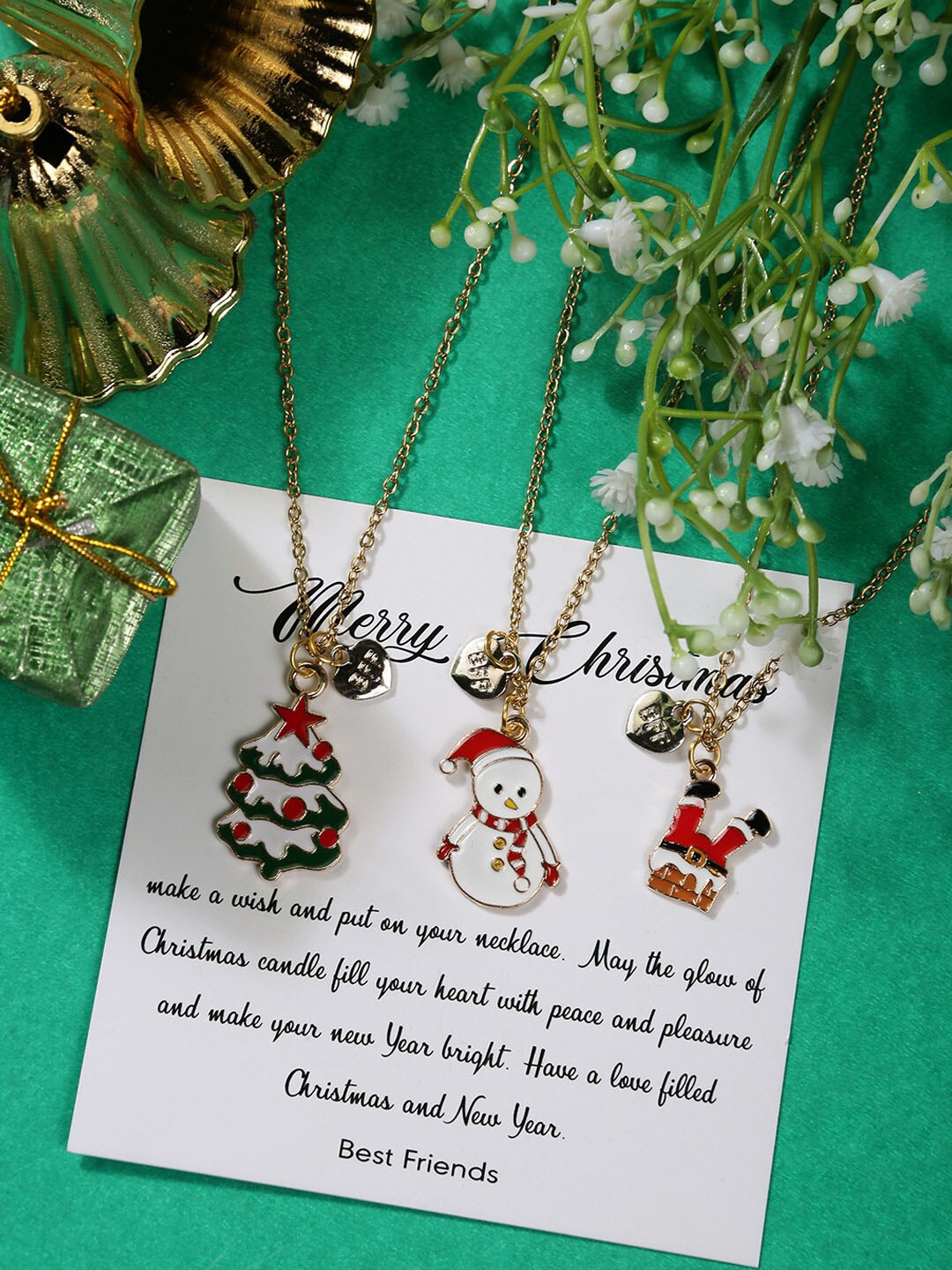 EL REGALO Christmas Women Gold-Plated Pack Of 3 Necklace