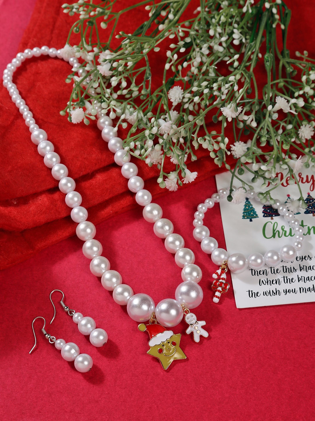 

EL REGALO Christmas Silver-Plated Beaded Jewellery Set, White