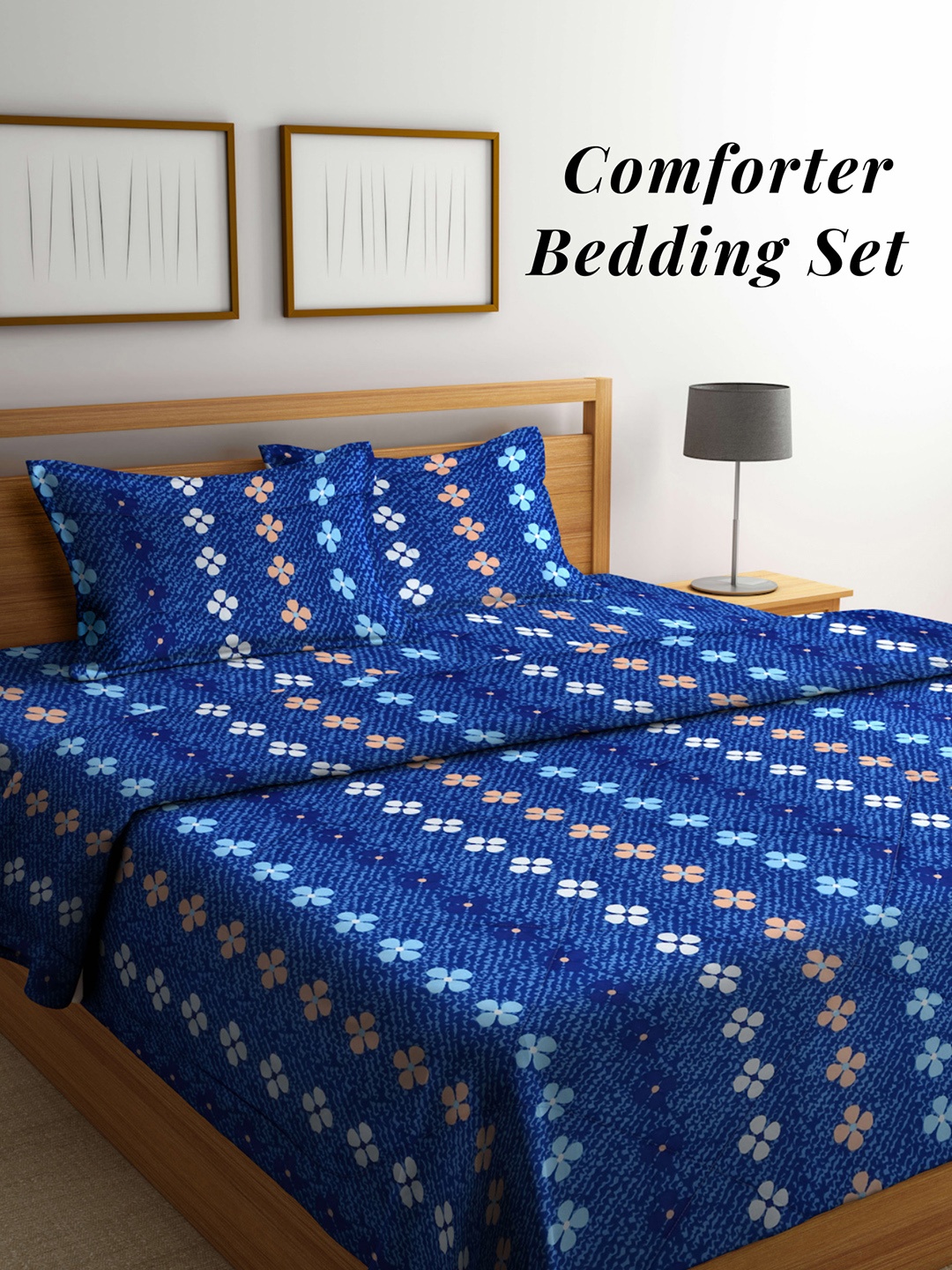 

Arrabi Blue & Pink Floral Mild Winter 550 GSM Double Bed Comforter with 2 Pillow Covers