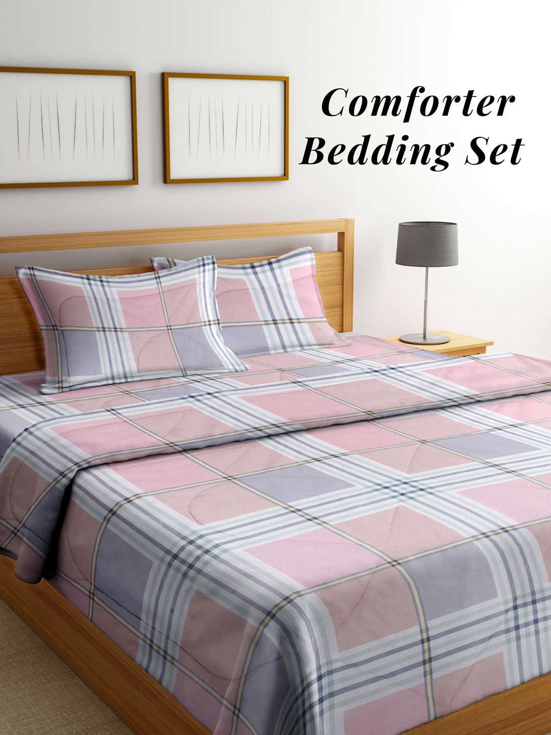 

Arrabi White & Grey Checked Mild Winter 550 GSM Double Bed Comforter with 2 Pillow Covers