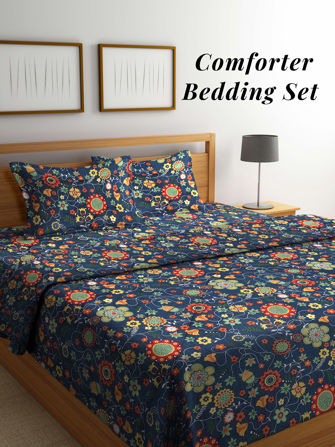 

Arrabi Blue & Red Floral Mild Winter 550 GSM Double Bed Comforter with 2 Pillow Covers