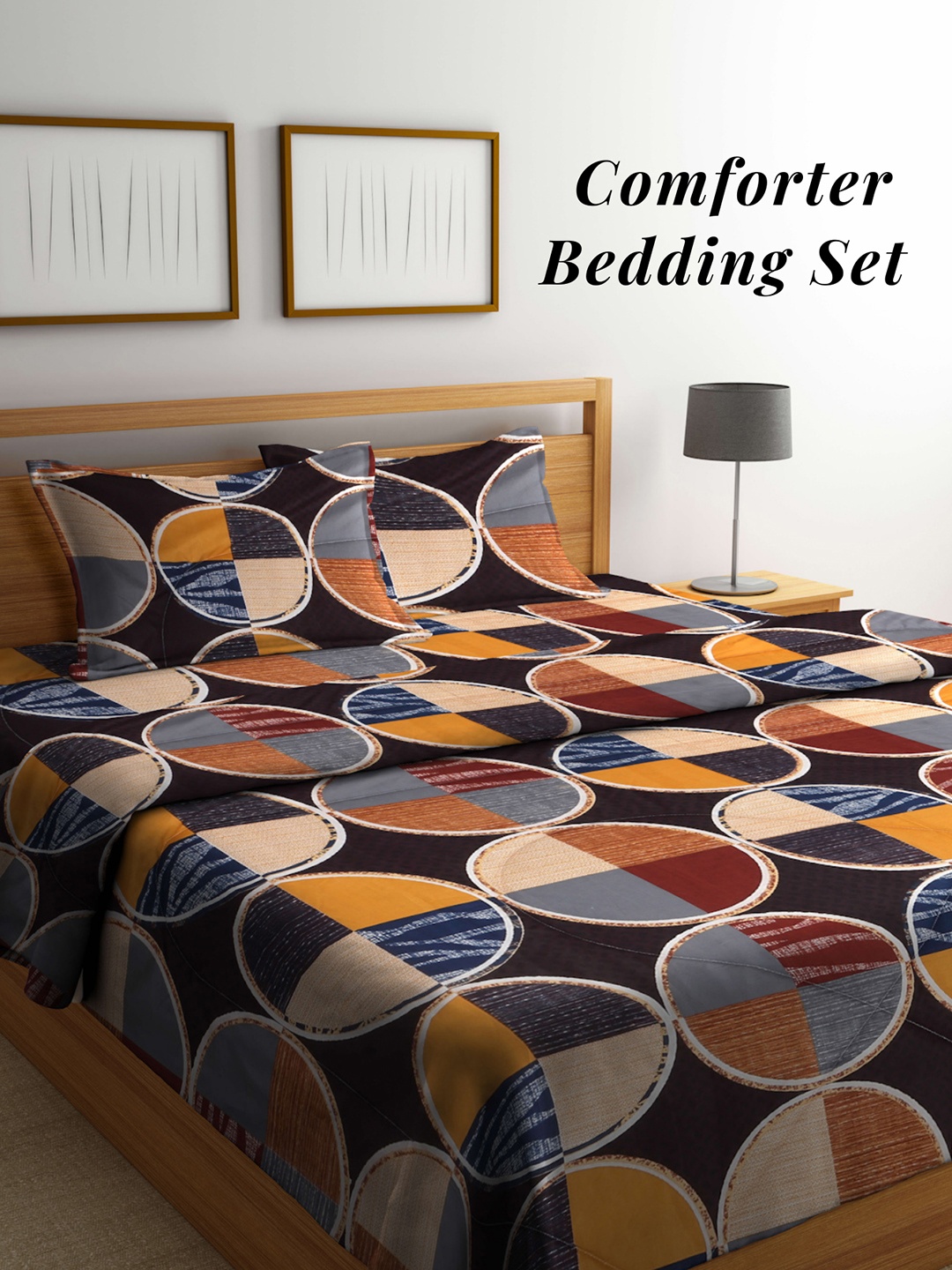 

Arrabi Black & Brown Geometric Mild Winter 550 GSM Double Bed Comforter & 2 Pillow Covers