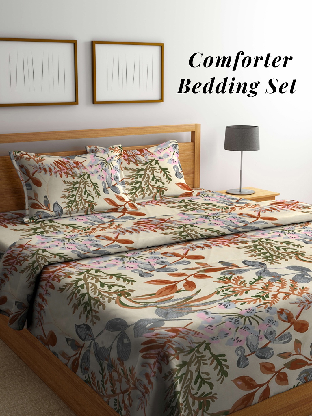 

Arrabi Cream & Brown Floral Mild Winter 550 GSM Double Bed Comforter with 2 Pillow Covers