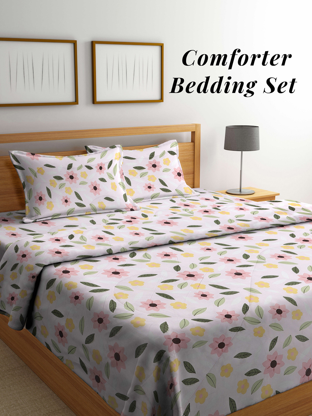 

Arrabi White & Pink Floral Mild Winter 550 GSM Double Bed Comforter with 2 Pillow Covers