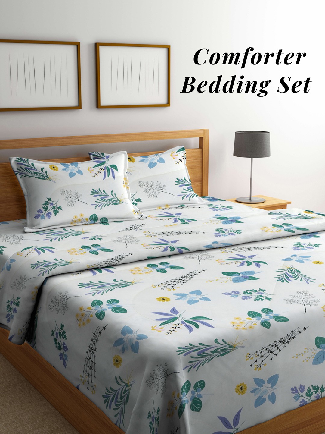 

Arrabi White & Green Floral Mild Winter 550 GSM Double Bed Comforter with 2 Pillow Covers
