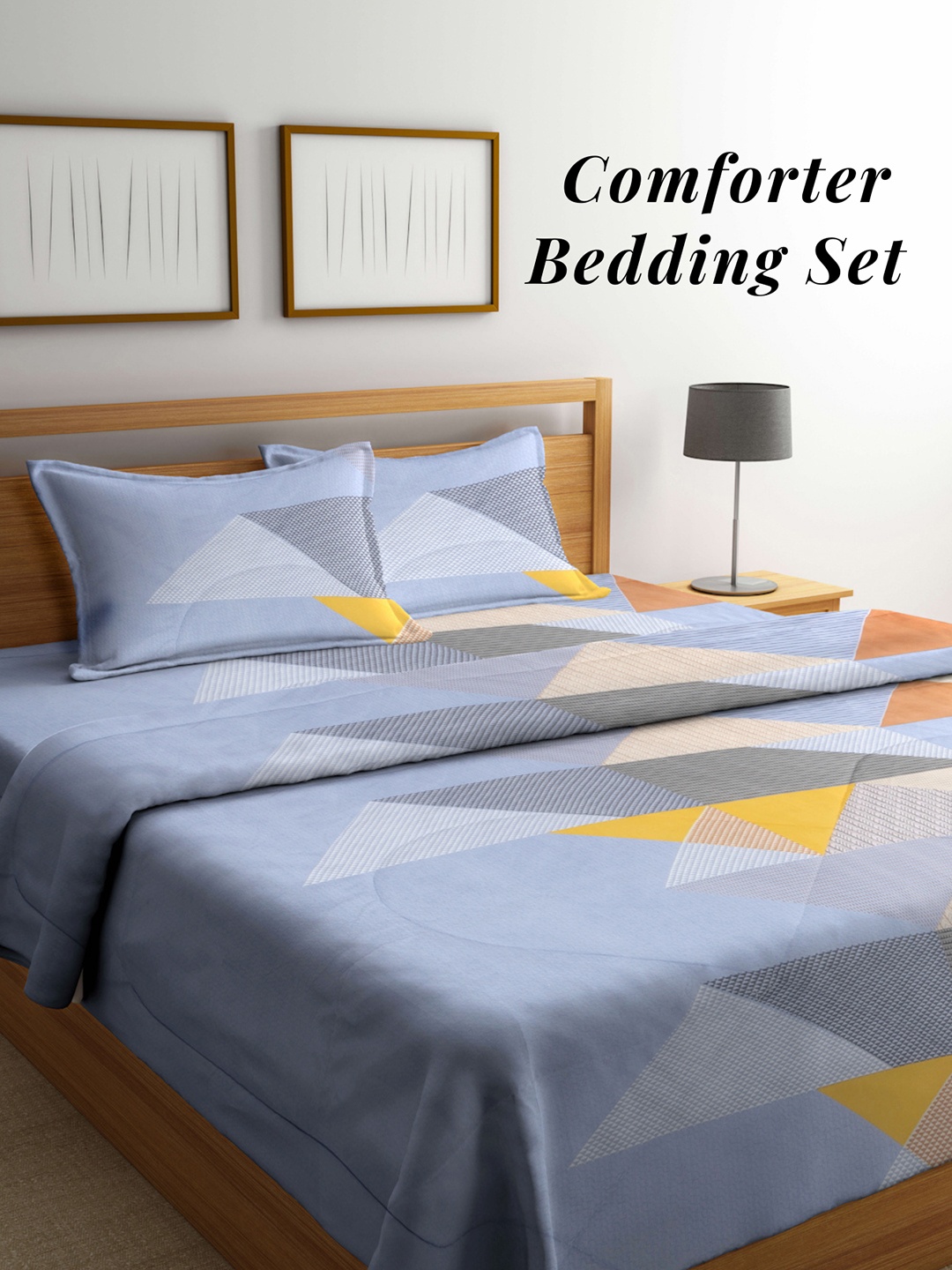

Arrabi Blue & Yellow Geometric Mild Winter 550 GSM Double Bed Comforter & 2 Pillow Covers