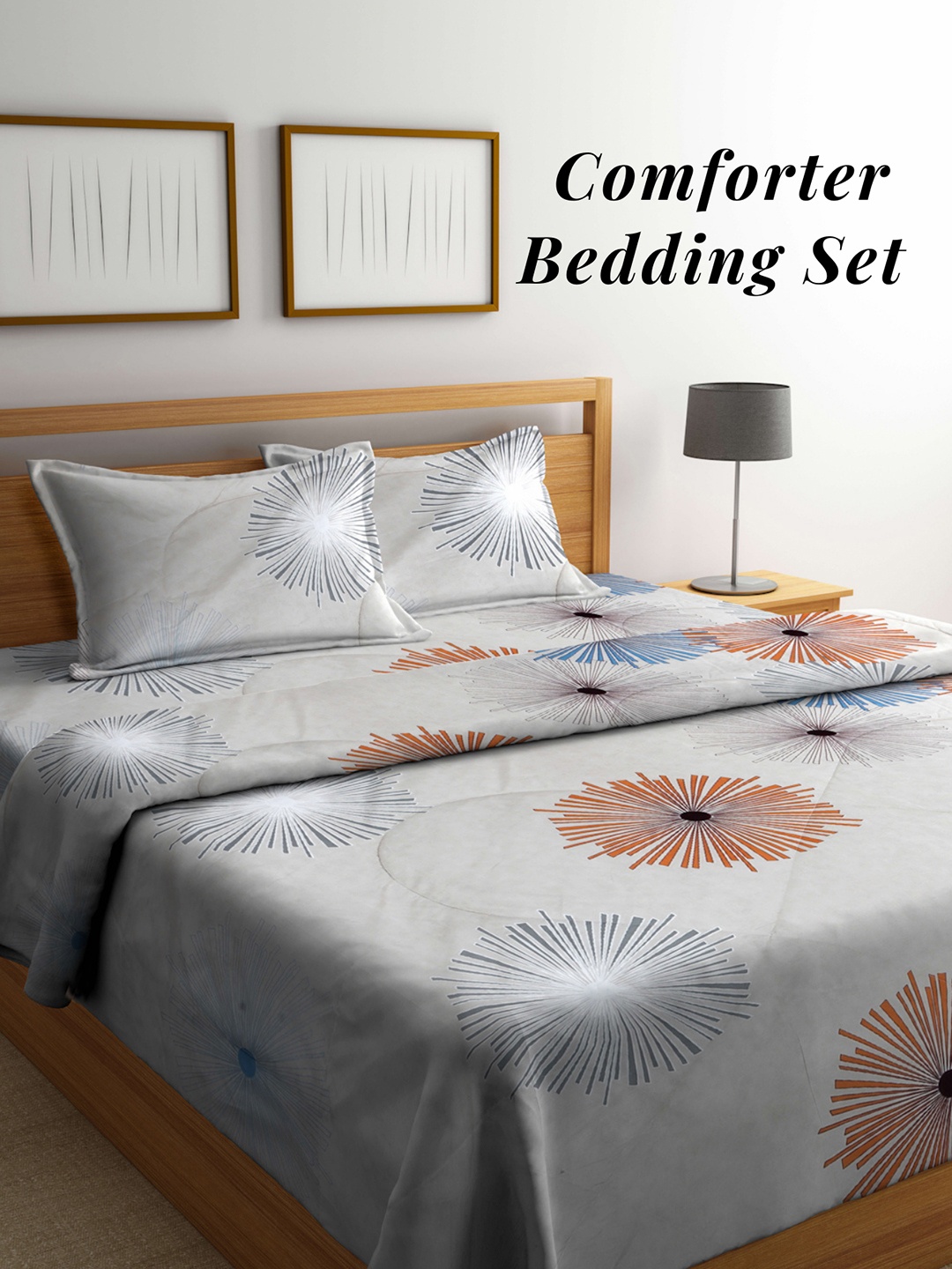 

Arrabi Beige Floral Mild Winter Double Queen Fine Bedsheet With Pillow Covers & Comforter