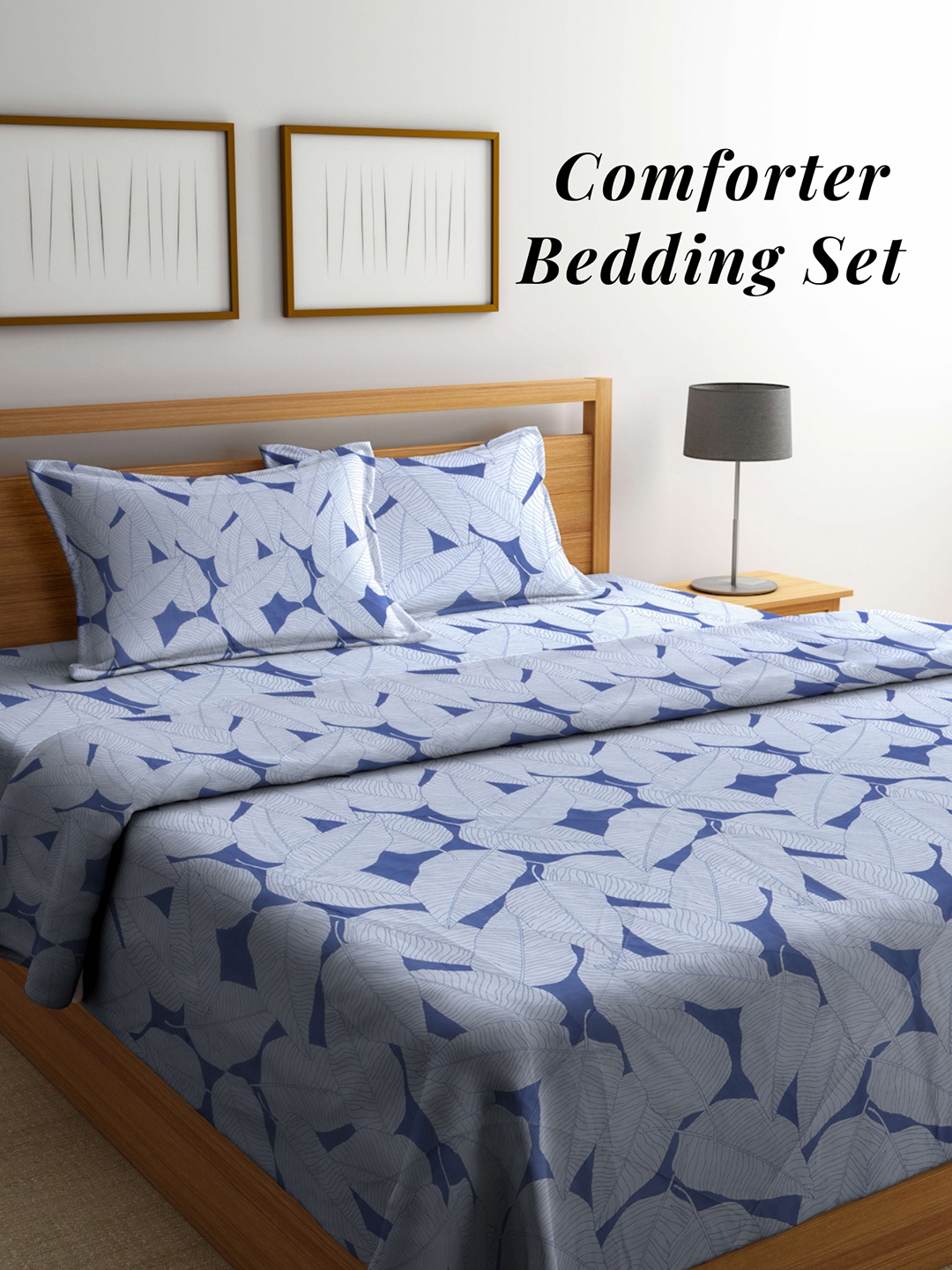 

Arrabi Blue Floral Mild Winter 550 GSM Double Bed Comforter with 2 Pillow Covers