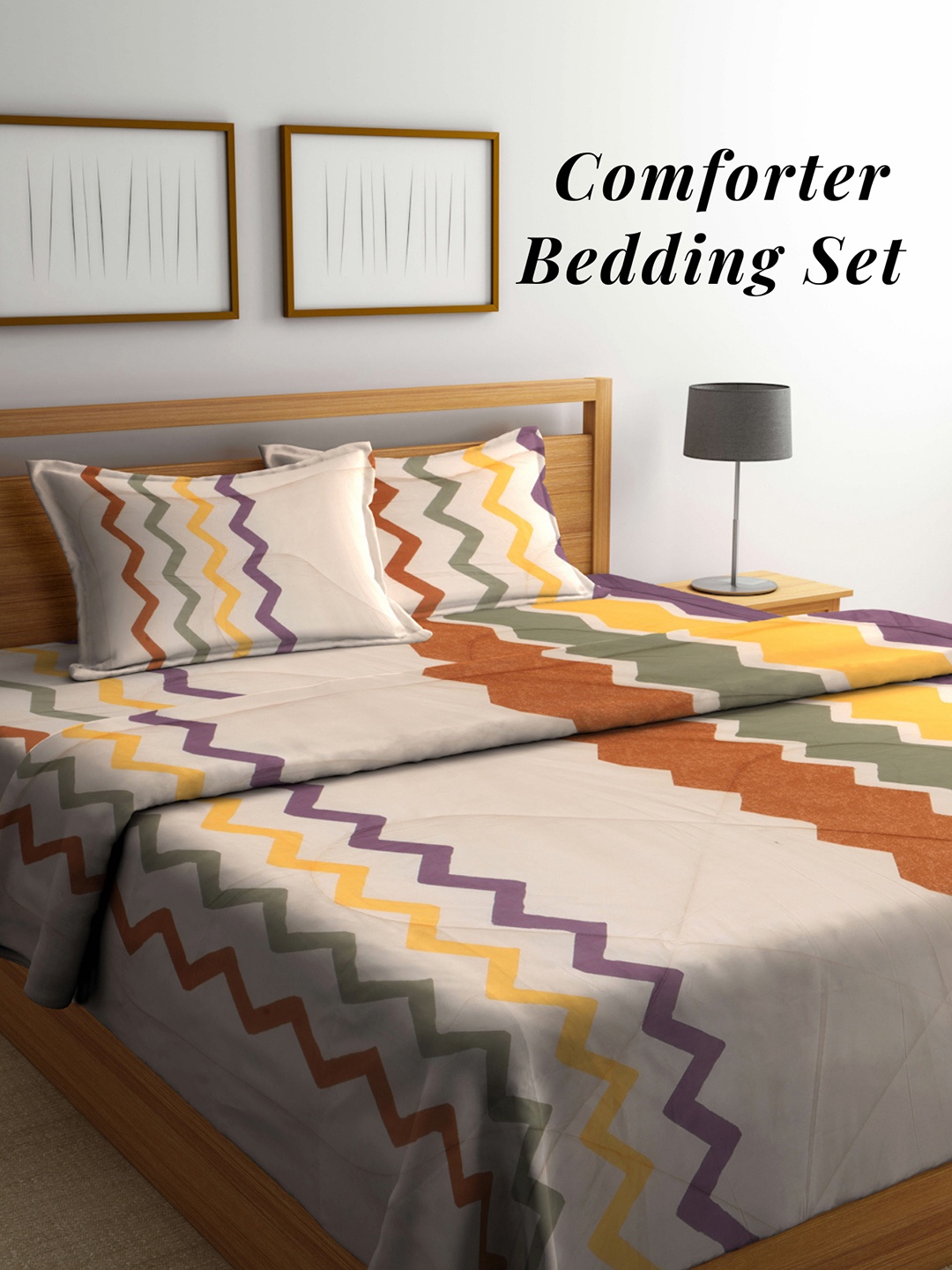 

Arrabi Brown & Grey Geometric Mild Winter 550 GSM Double Bed Comforter & 2 Pillow Covers