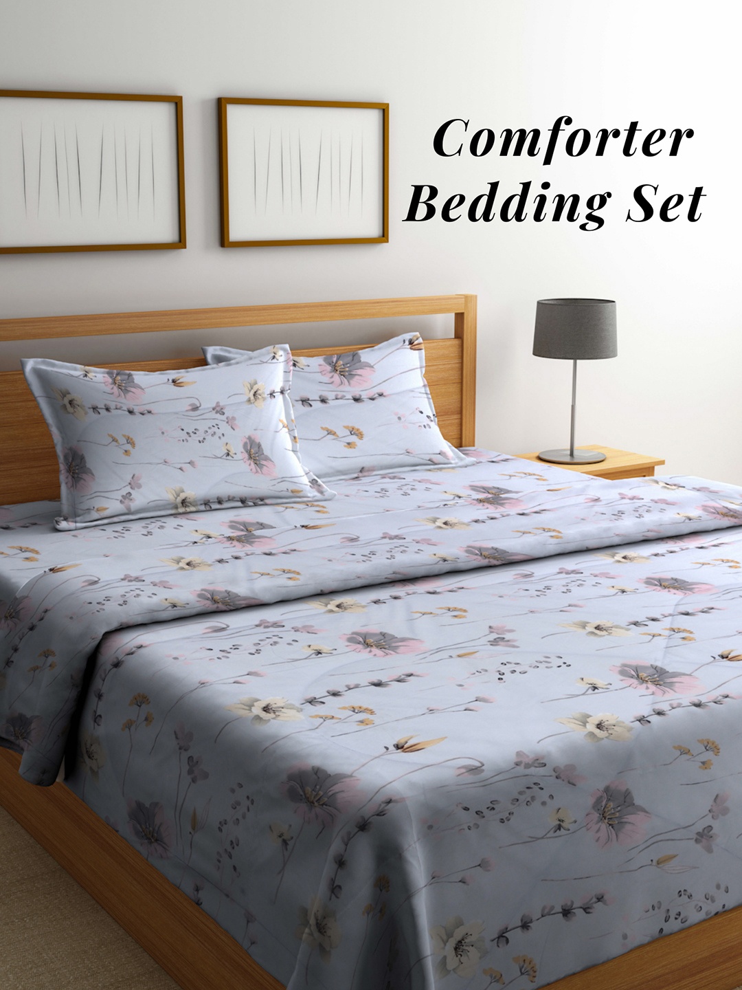 

Arrabi Blue & Yellow Floral Mild Winter 550 GSM Double Bed Comforter with 2 Pillow Covers
