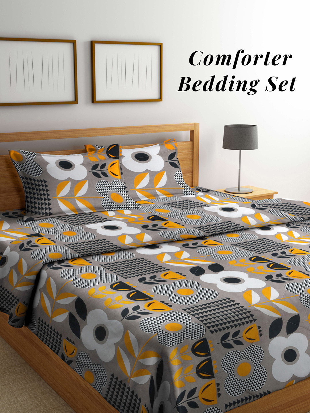 

Arrabi Grey & White Floral Mild Winter 550 GSM Double Bed Comforter with 2 Pillow Covers