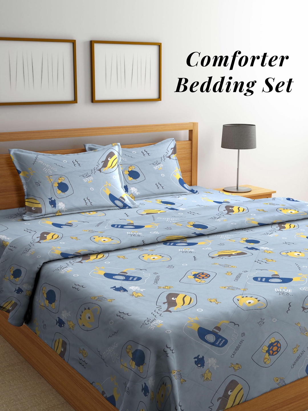 

Arrabi Grey & Blue Mild Winter 550GSM Double Bed Comforter with 2 Pillow Covers