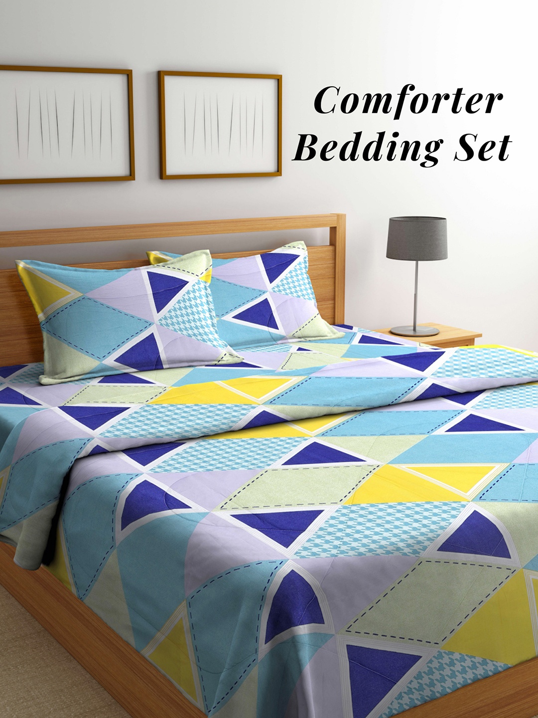 

Arrabi Blue & White Geometric Mild Winter 550 GSM Double Bed Comforter & 2 Pillow Covers