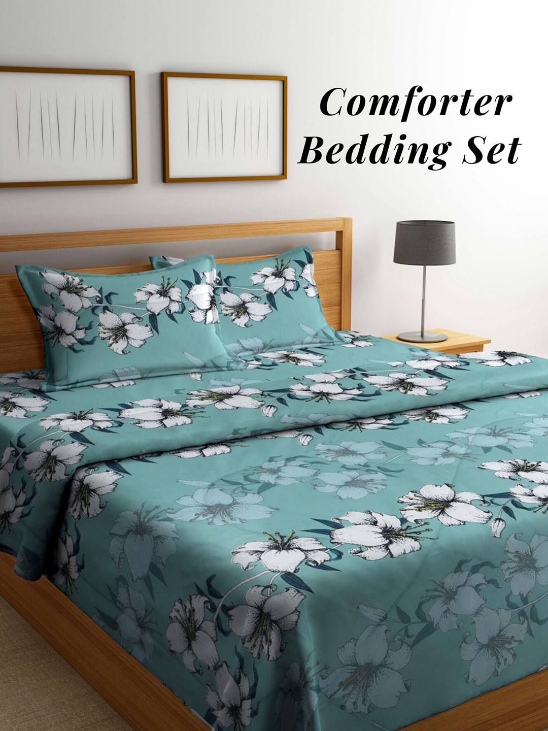 

Arrabi Green & White Floral Mild Winter 550 GSM Double Bed Comforter with 2 Pillow Covers