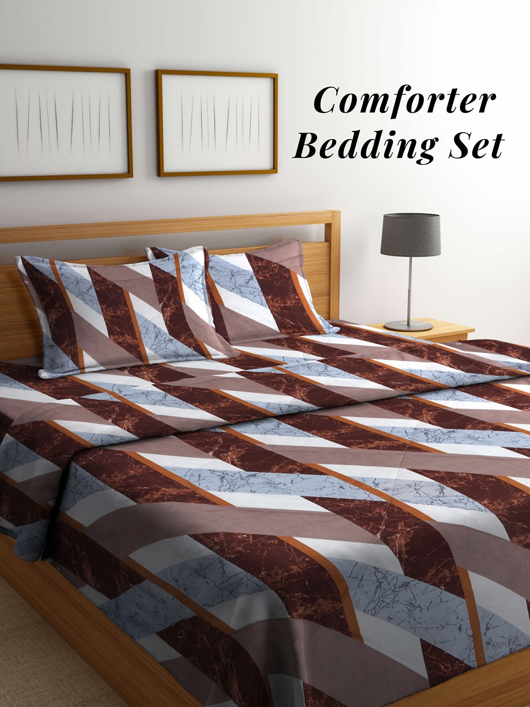 

Arrabi Brown & White Geometric Mild Winter 550 GSM Double Bed Comforter & 2 Pillow Covers